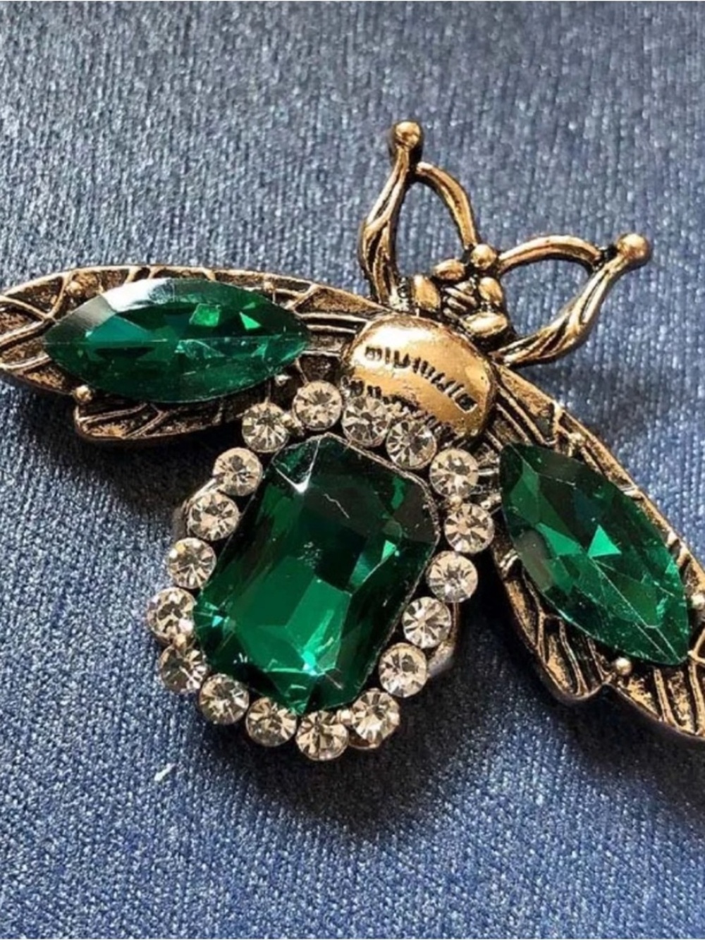 Baroque Style Emerald Gold and Green Bee Brooch Pin